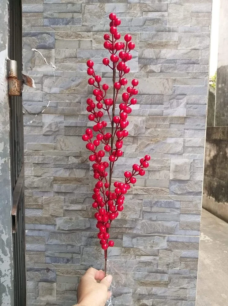 Cành đào đông đỏ không lá trang trí tết 70cm