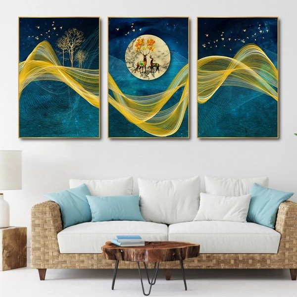 Tranh Treo Tường Trang Trí Hươu Vàng Vượt Ngân Hà Tài Lộc