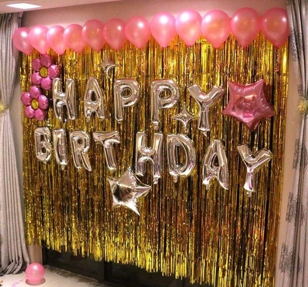 Rèm Trang Trí Sinh Nhật Màu Vàng Gold và màu bạc Dài 2 mét