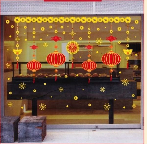 Decal trang trí tết lồng đèn đỏ may mắn 2