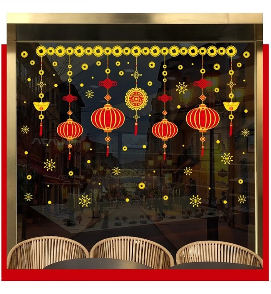 Decal trang tết lồng đèn đỏ may mắn 2