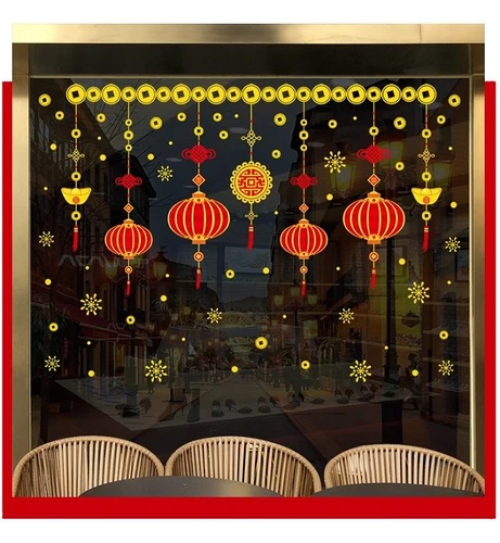 Decal trang tết lồng đèn đỏ may mắn 2