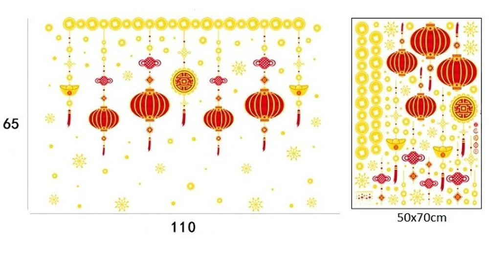 Decal trang tết lồng đèn đỏ may mắn 2