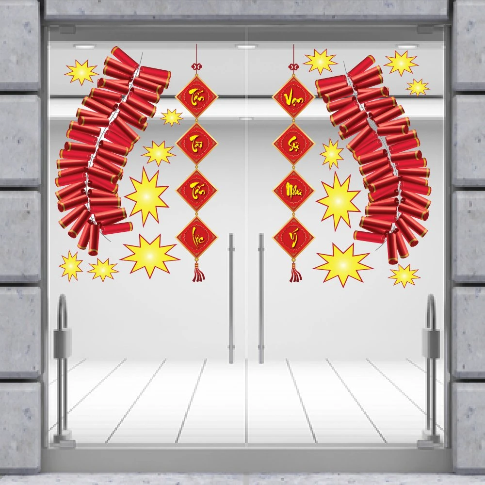 Combo decal trang trí tết pháo đỏ vạn sự như ý tấn tài tấn lộc