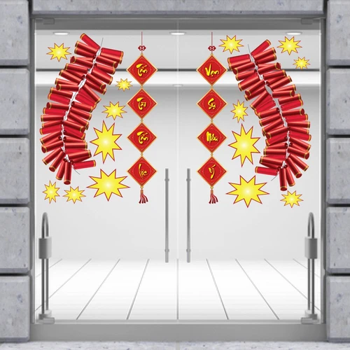 Combo decal trang trí tết pháo đỏ vạn sự như ý tấn tài tấn lộc