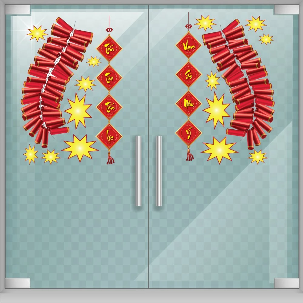 Combo decal trang trí tết pháo đỏ vạn sự như ý tấn tài tấn lộc