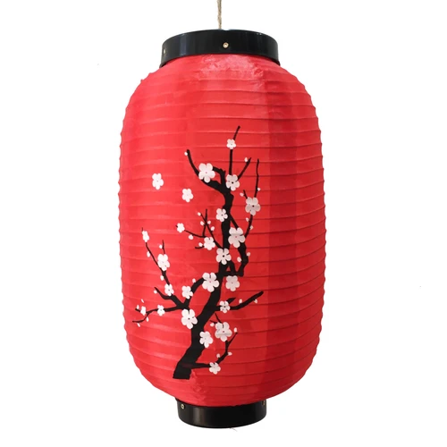 Lồng đèn trụ trang trí tết họa tiết cành đào khoe sắc xuân