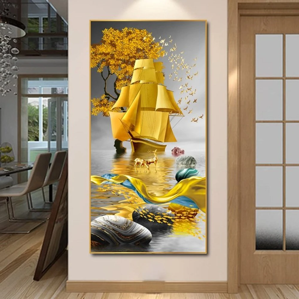 Tranh treo tường thuận buồm xuôi gió và hươu vàng
