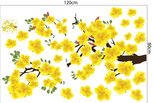 Combo decal trang trí tết mai đào khoe sắc xuân mẫu 04 (HN)