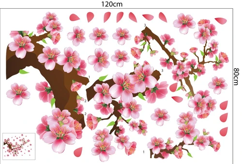 Combo decal trang trí tết mai đào khoe sắc xuân mẫu 04 (HN)