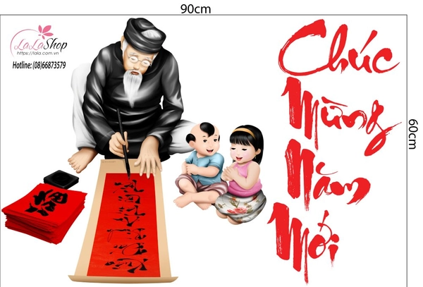 Combo decal trang trí tết mai đào khoe sắc xuân mẫu 04 (HN)