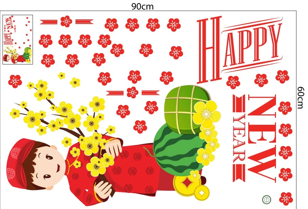 Combo decal trang trí tết mai đào khoe sắc xuân mẫu 04 (HN)