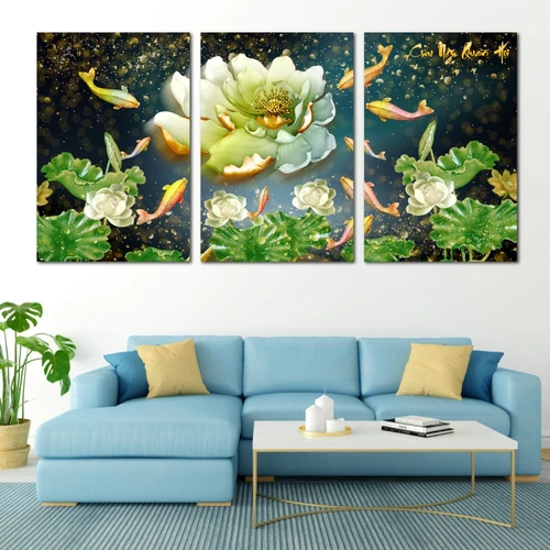 Tranh treo tường hoa sen cá chép vàng