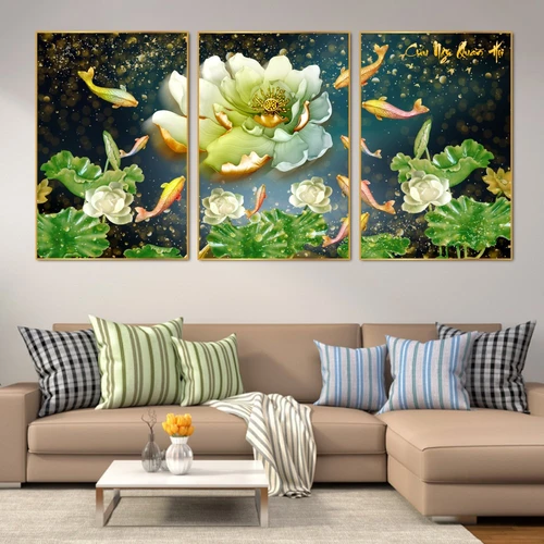 Tranh treo tường hoa sen cá chép vàng