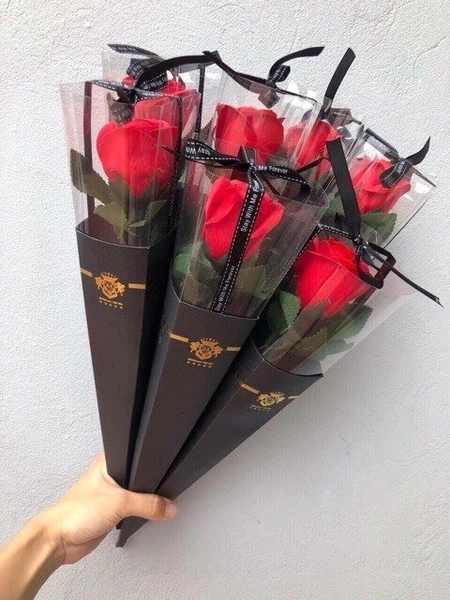 Hoa hồng sáp 1 cành ống mica quà tặng cao cấp - đủ màu