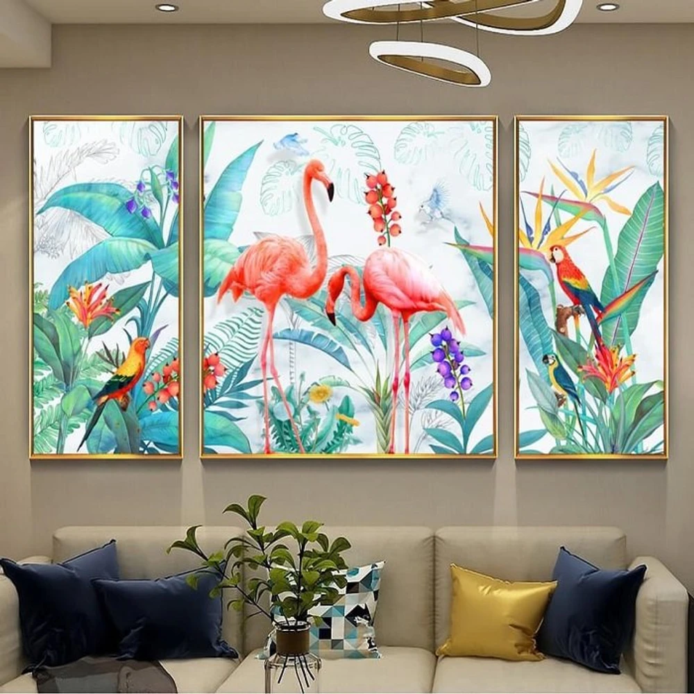 Tranh treo tường hồng hạc và lá xanh