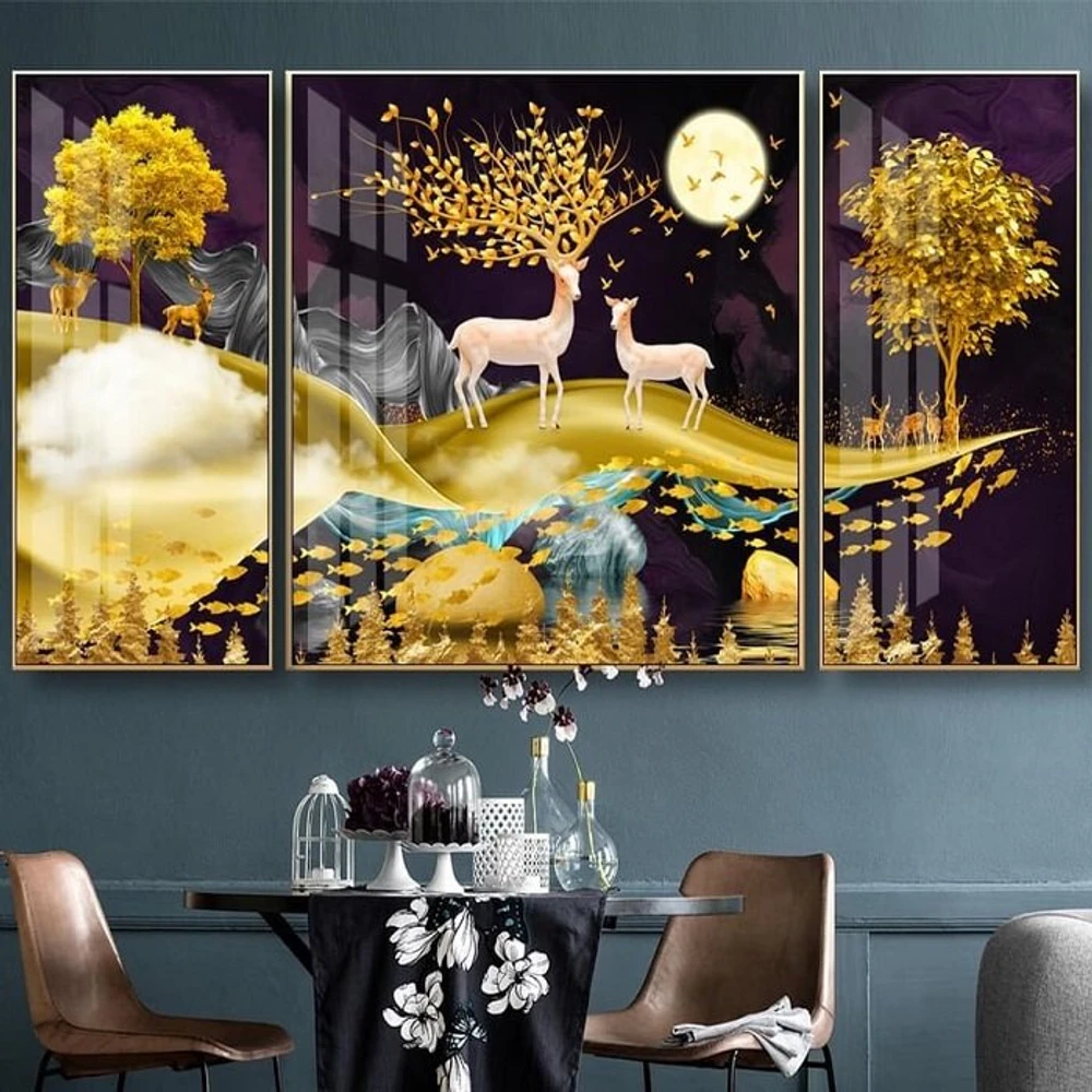 Tranh treo tường hươu vàng dưới ánh trăng 3