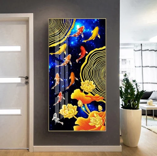 Tranh treo tường nghệ thuật cá chép và hoa sen