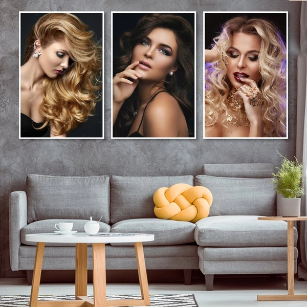 Bộ Tranh treo tường 3 tấm Lady Hair - H517