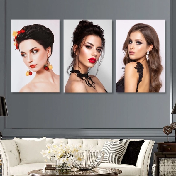 Bộ Tranh treo tường 3 tấm Lady Hair - H517