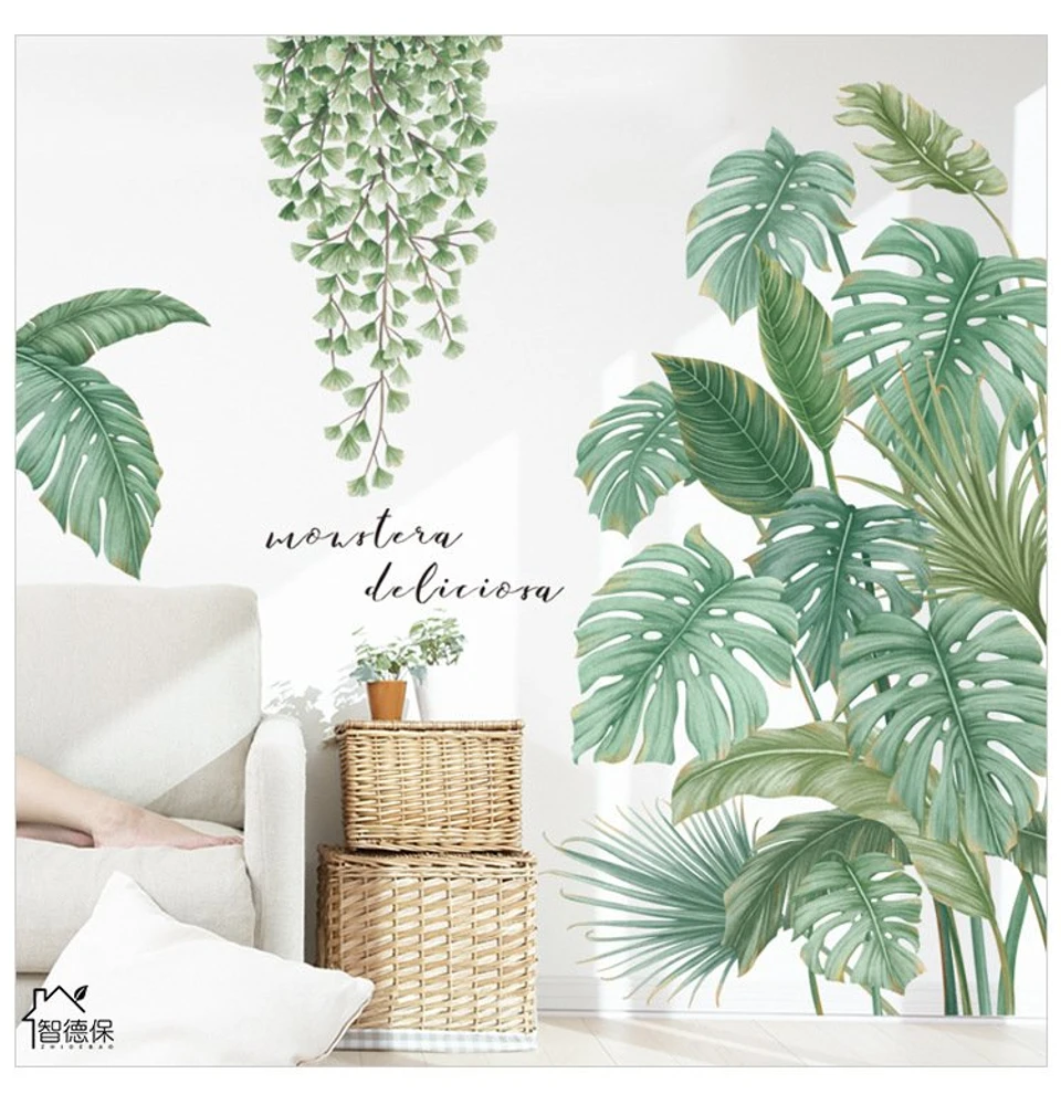 Decal dán tường lá xanh nhiệt đới 2