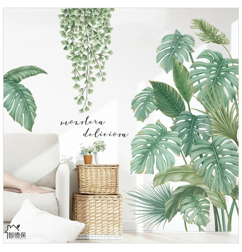 Decal dán tường lá xanh nhiệt đới 2