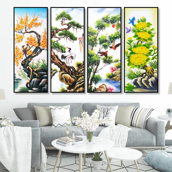 Tranh treo tường tứ quý mai tùng trúc cúc