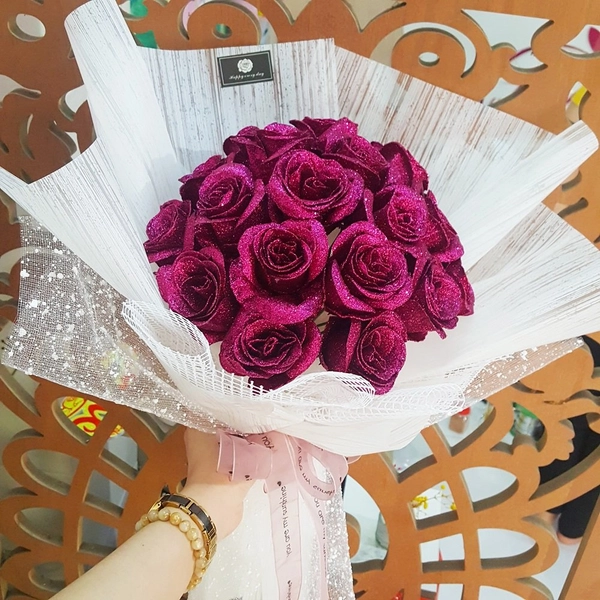 BÓ HOA NHŨ KIM TUYẾN 18 BÔNG - TÍM HUYỀN BÍ