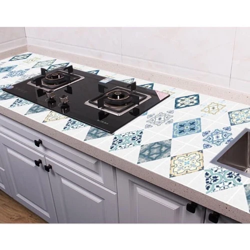 Decal dán bếp hoa văn xanh