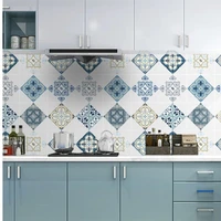 Decal dán bếp hoa văn xanh