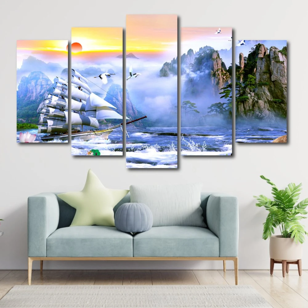 Tranh Treo Tường Thuyền Buồm Và Sông Núi Nước Non