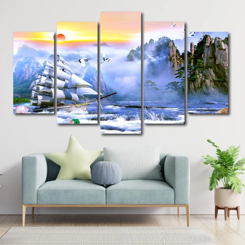 Tranh Treo Tường Thuyền Buồm Và Sông Núi Nước Non