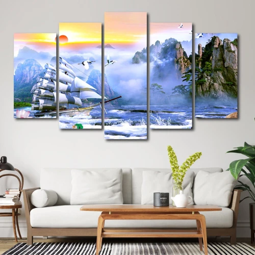 Tranh Treo Tường Thuyền Buồm Và Sông Núi Nước Non