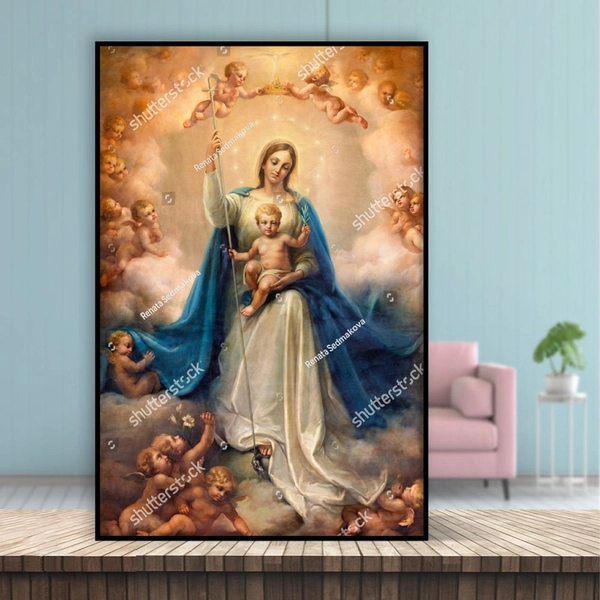 Tranh Treo Tường Đức Mẹ Maria Và  Thiên Thần