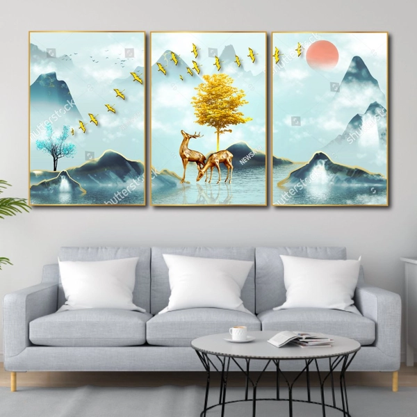 Tranh Treo Tường 3D Đôi Hươu Nghệ Thuật