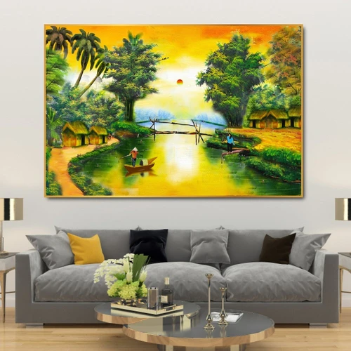 Tranh treo tường hoàng hôn trên sông quê 2
