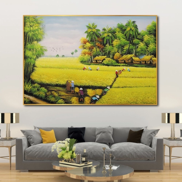 Tranh treo tường mùa gặt lúa