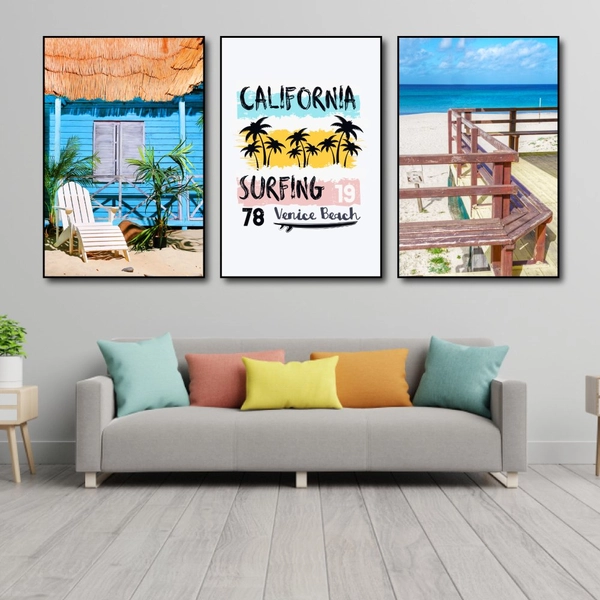 Tranh treo tường nhà gỗ trên biển