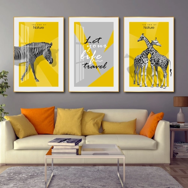 Tranh treo tường động vật ngựa vằn và hươu cao cổ