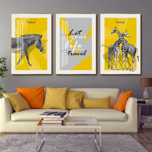 Tranh treo tường động vật ngựa vằn và hươu cao cổ