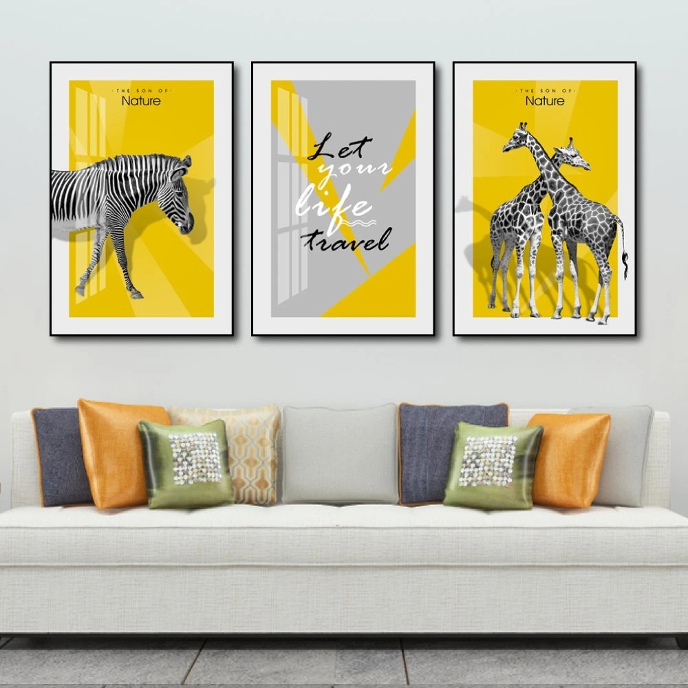 Tranh treo tường động vật ngựa vằn và hươu cao cổ