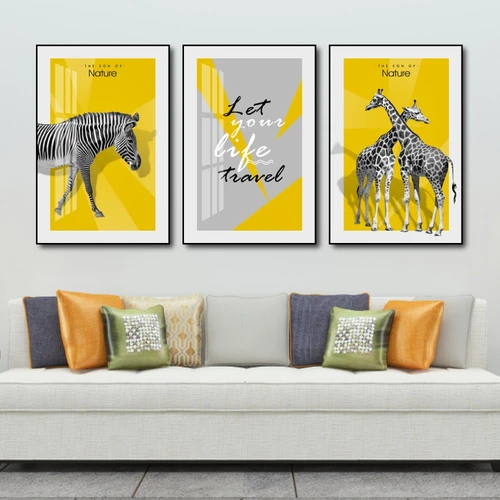 Tranh treo tường động vật ngựa vằn và hươu cao cổ