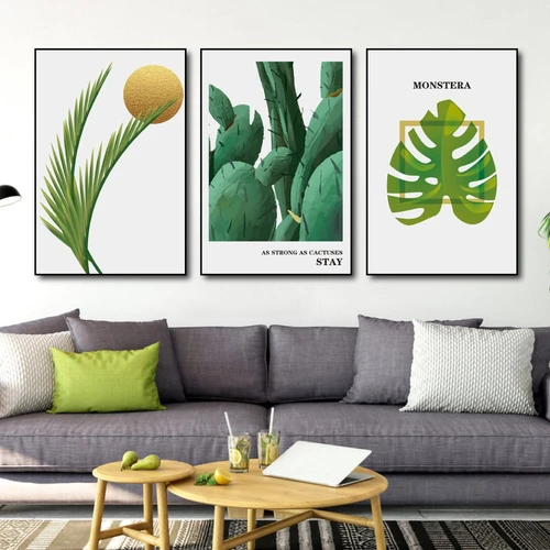 Tranh treo tường xương rồng và lá xanh