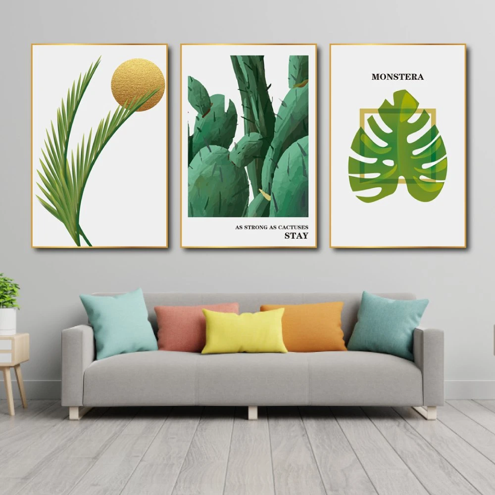 Tranh treo tường xương rồng và lá xanh