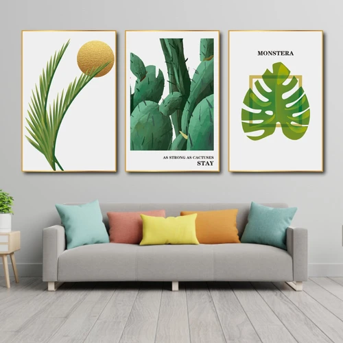 Tranh treo tường xương rồng và lá xanh