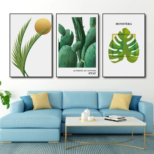 Tranh treo tường xương rồng và lá xanh