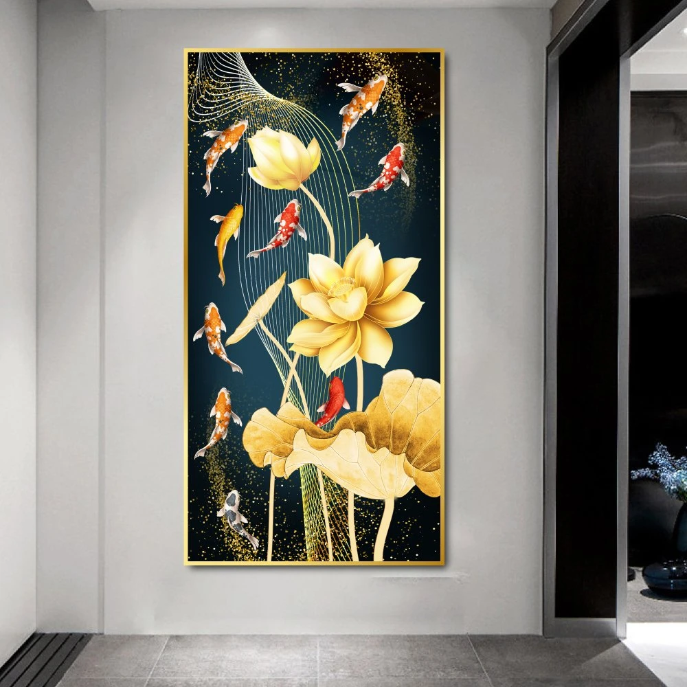 Tranh treo tường nghệ thuật cá chép và hoa sen 2