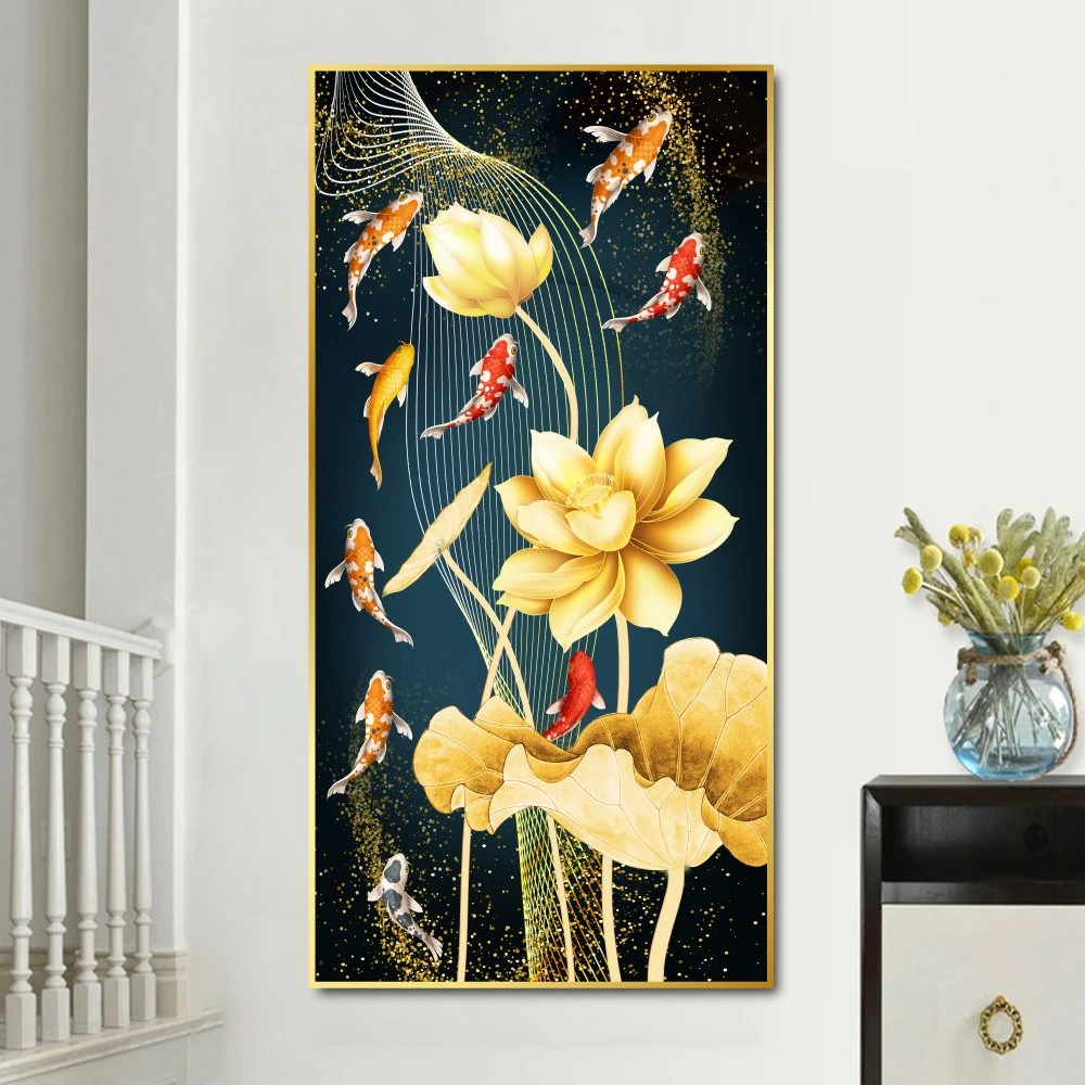 Tranh treo tường nghệ thuật cá chép và hoa sen 2