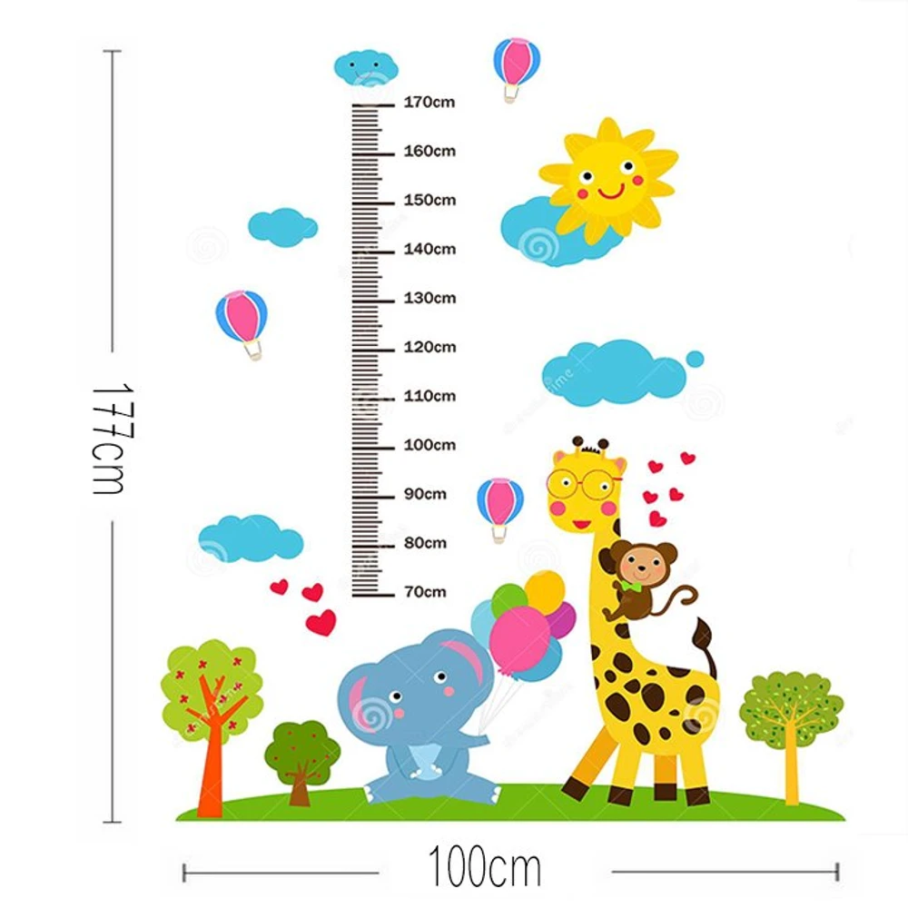 Decal dán tường thước đo chiều cao hươu và những người bạn