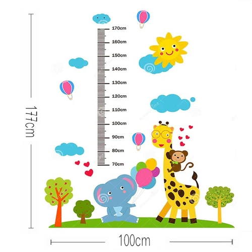 Decal dán tường thước đo chiều cao hươu và những người bạn